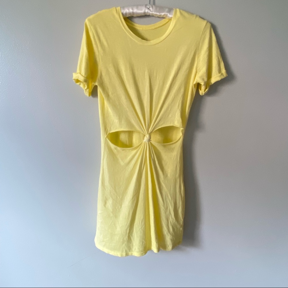 Yellow cut out knot tie front t shirt dress yellow size XS